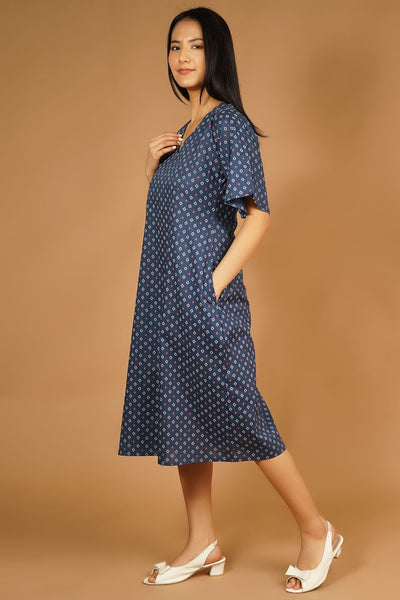 Premium Cotton Blue Midi Dress