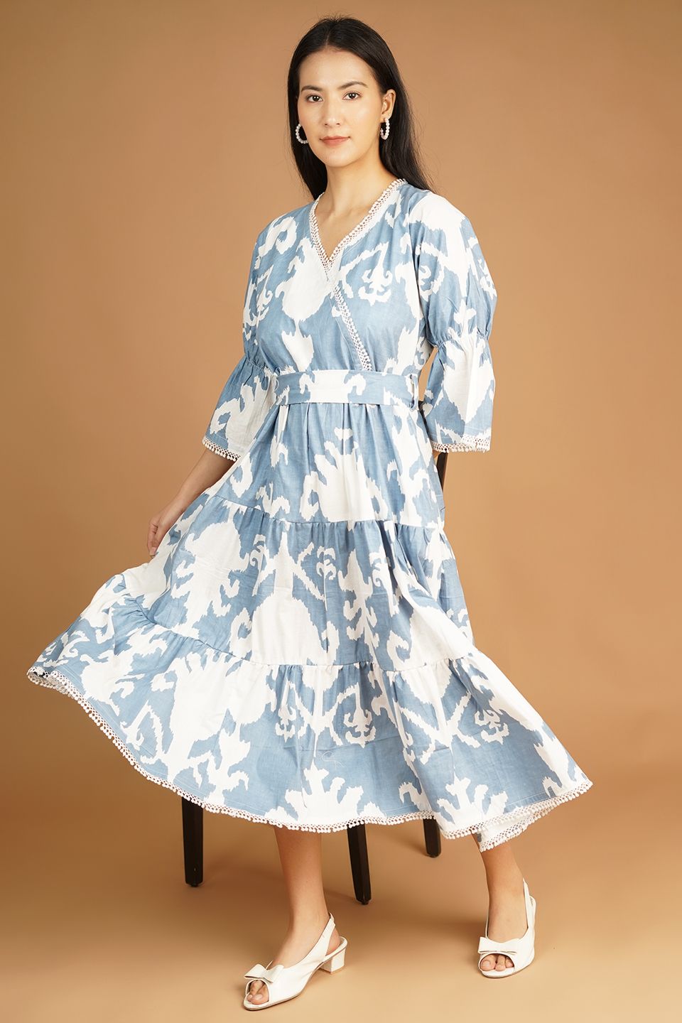 Screen Print Midi Blue Dress