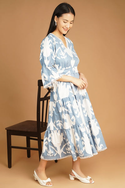 Screen Print Midi Blue Dress