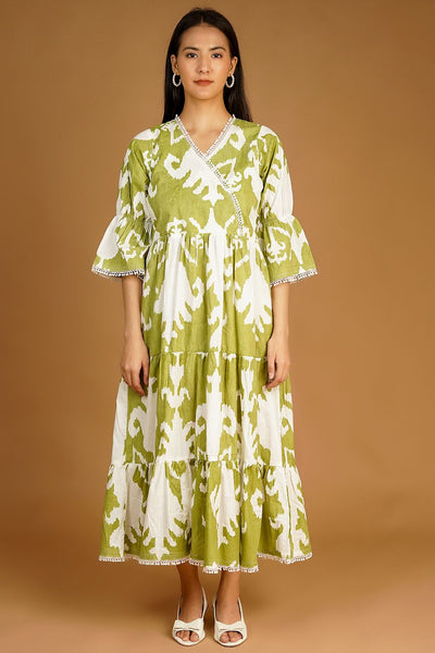 Screen Print Midi Green Dress