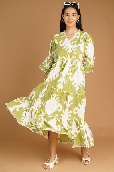 Screen Print Midi Green Dress