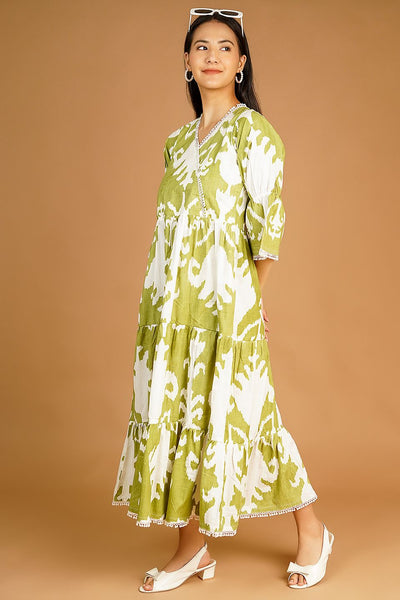 Screen Print Midi Green Dress