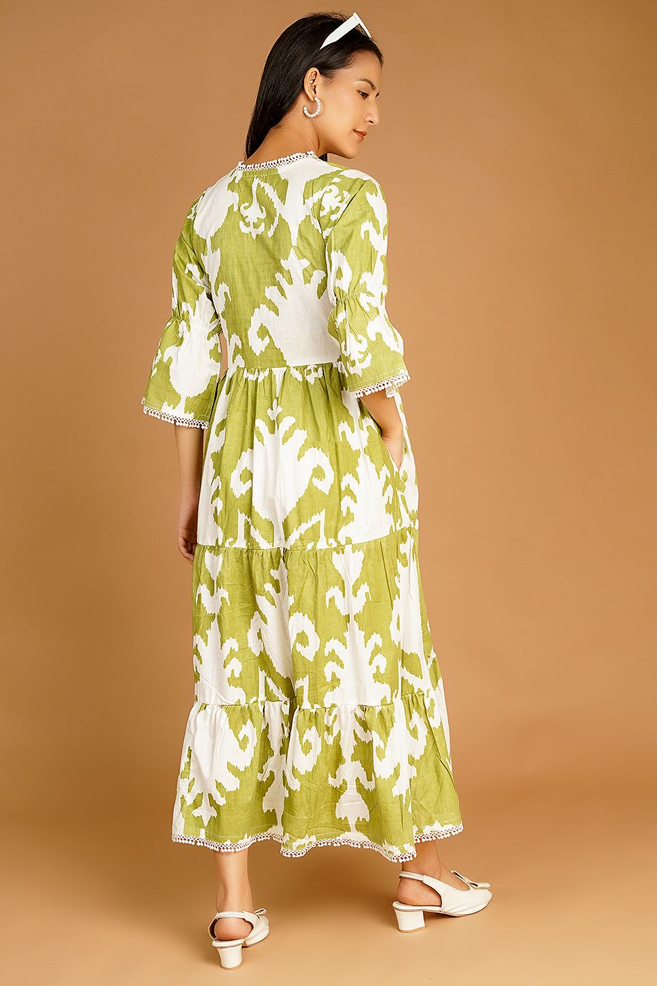 Screen Print Midi Green Dress