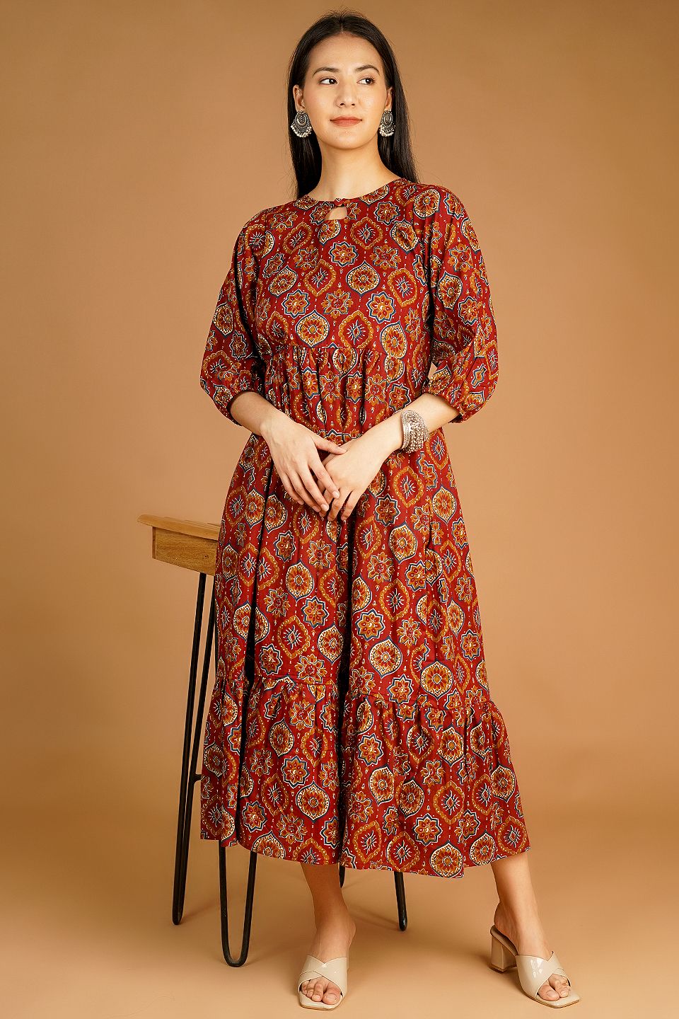 Screen Print MAXI Brown Dress