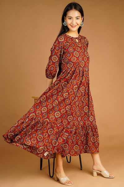 Screen Print MAXI Brown Dress