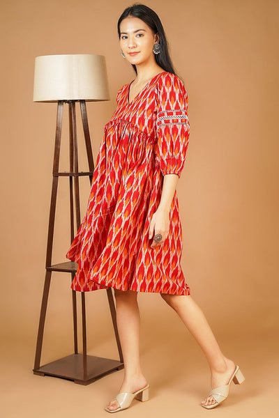 Ikat Midi Red Dress