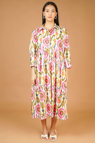 Screen Print Midi Multicolor Dress