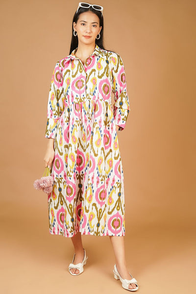 Screen Print Midi Multicolor Dress