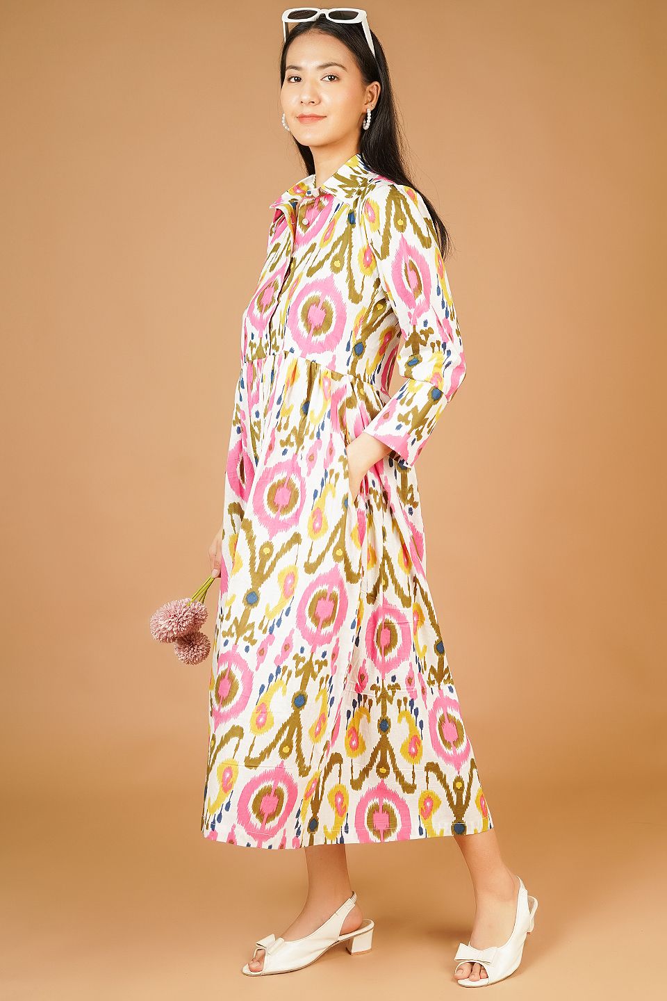 Screen Print Midi Multicolor Dress