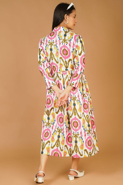 Screen Print Midi Multicolor Dress