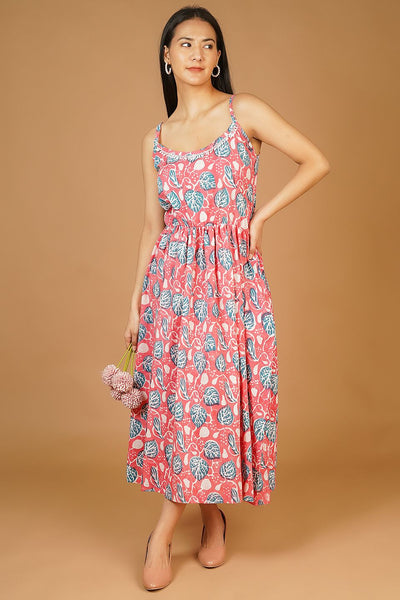 Bagru Midi Pink Dress