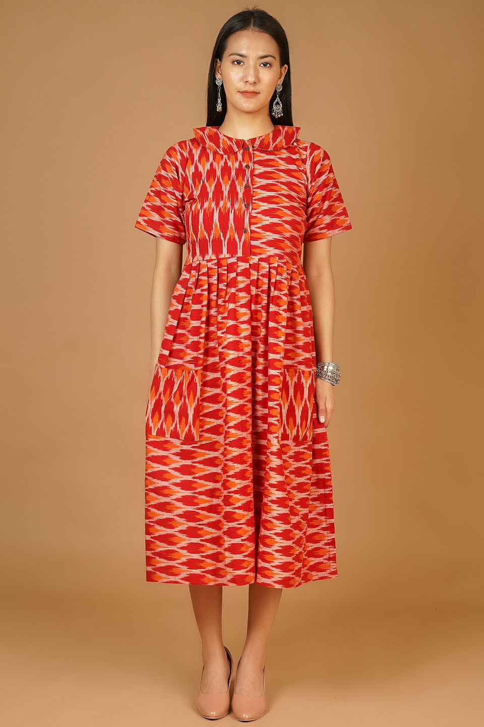 IKAT Midi Red Dress