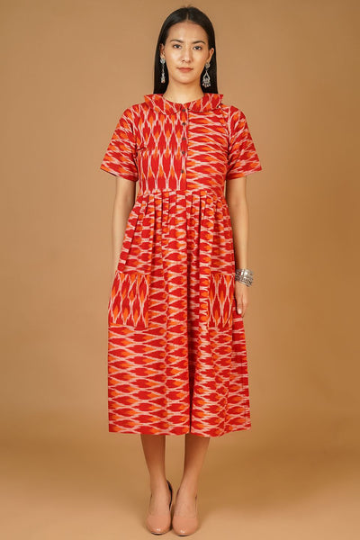 IKAT Midi Red Dress