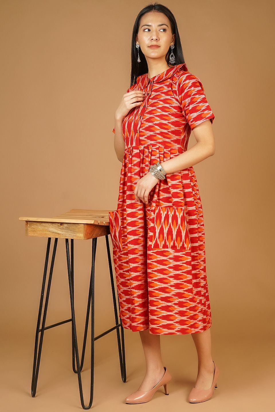 IKAT Midi Red Dress