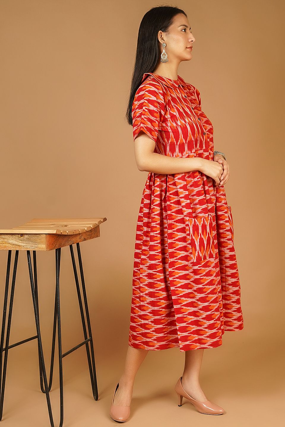 IKAT Midi Red Dress