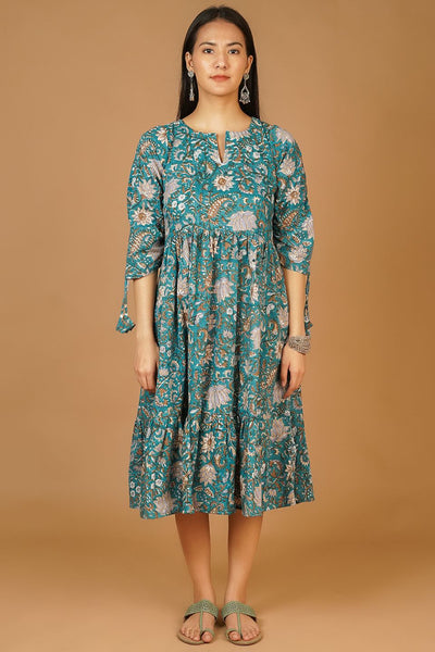 Bagru Midi Green Dress