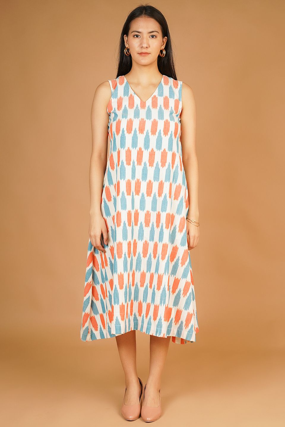 IKAT Midi White Dress