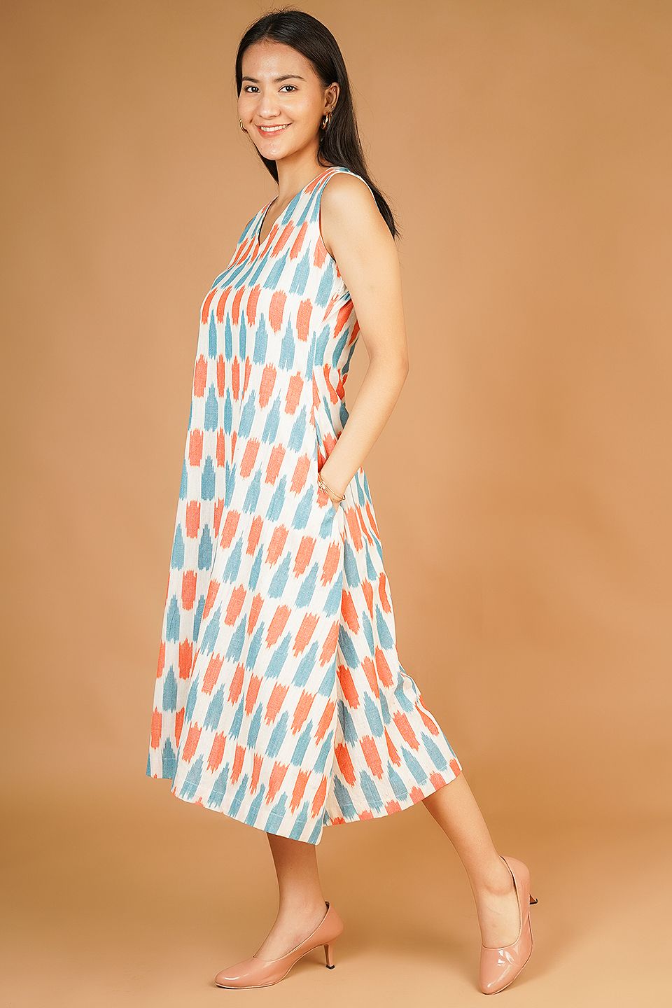 IKAT Midi White Dress