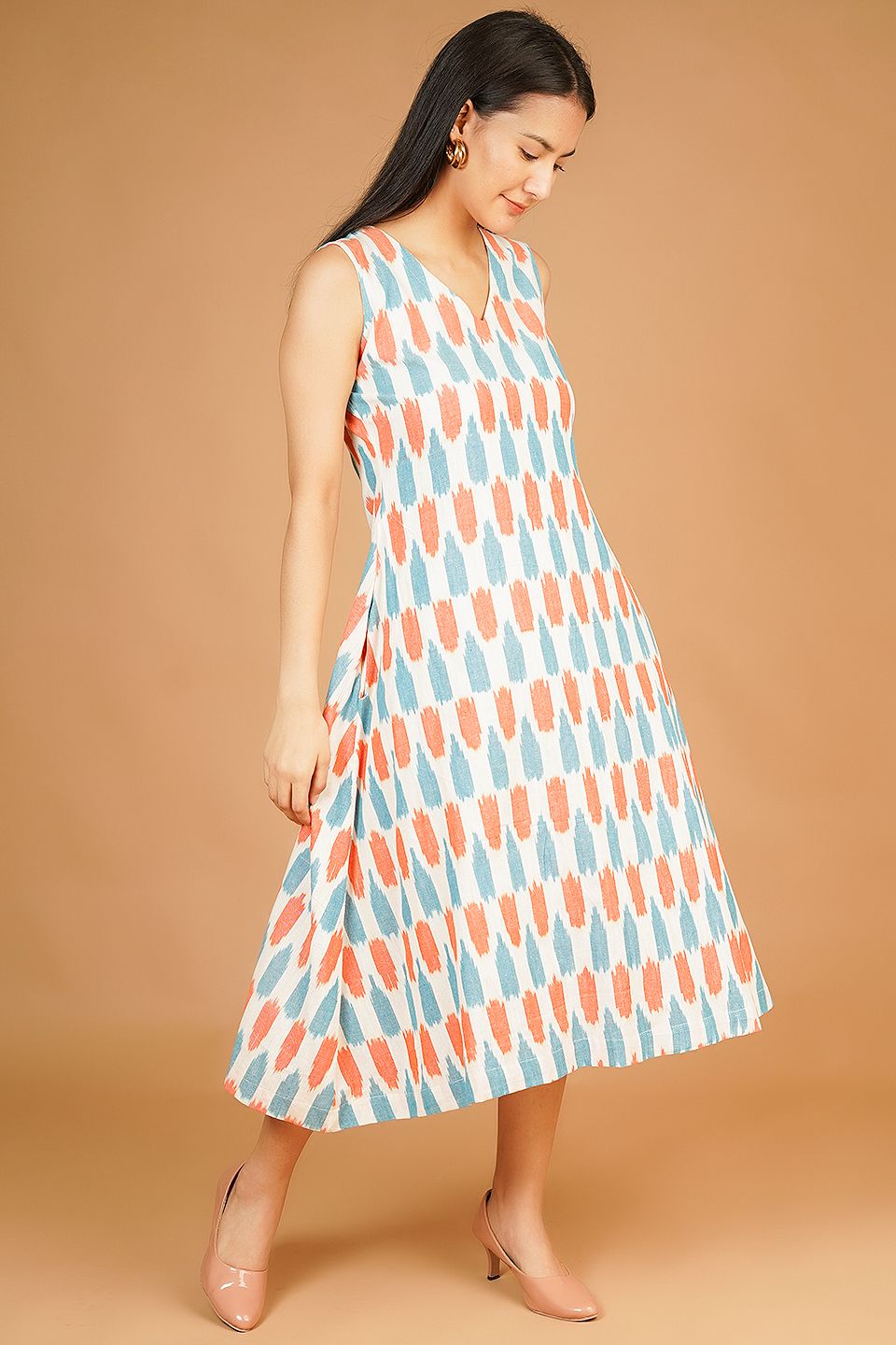 IKAT Midi White Dress