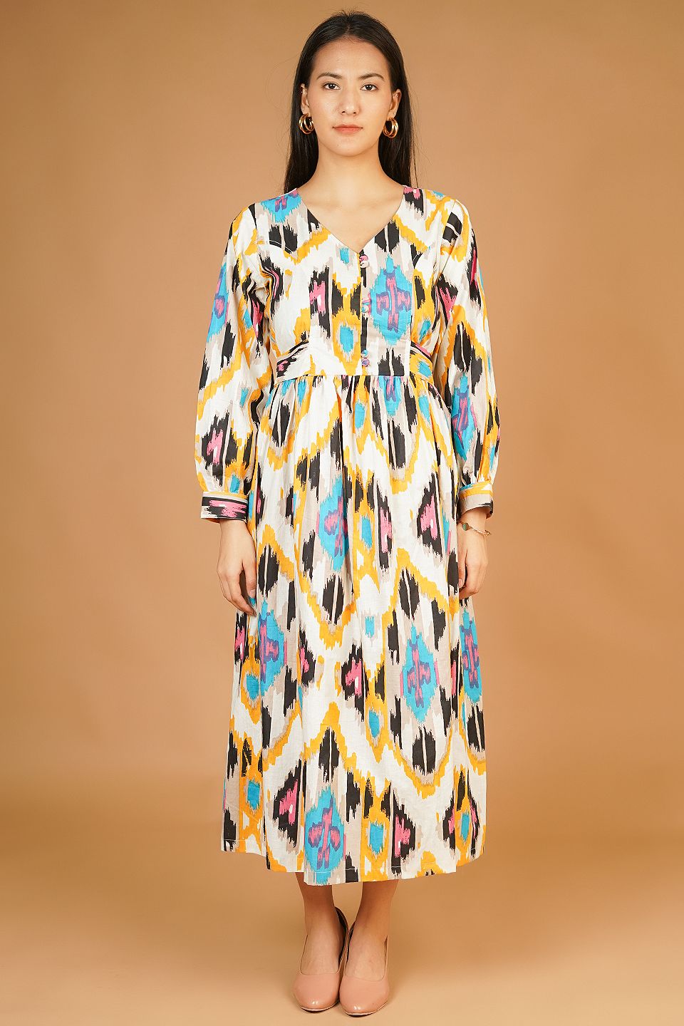 Screen Print Maxi Multicolor Dress