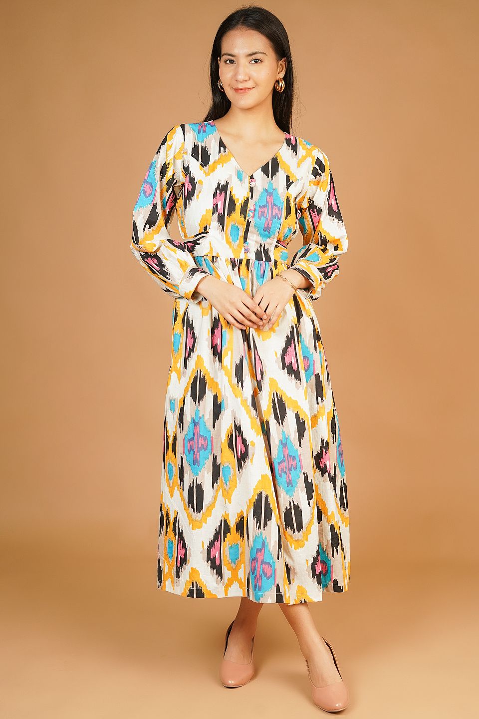 Screen Print Maxi Multicolor Dress