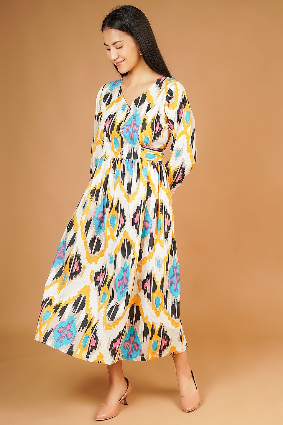 Screen Print Maxi Multicolor Dress