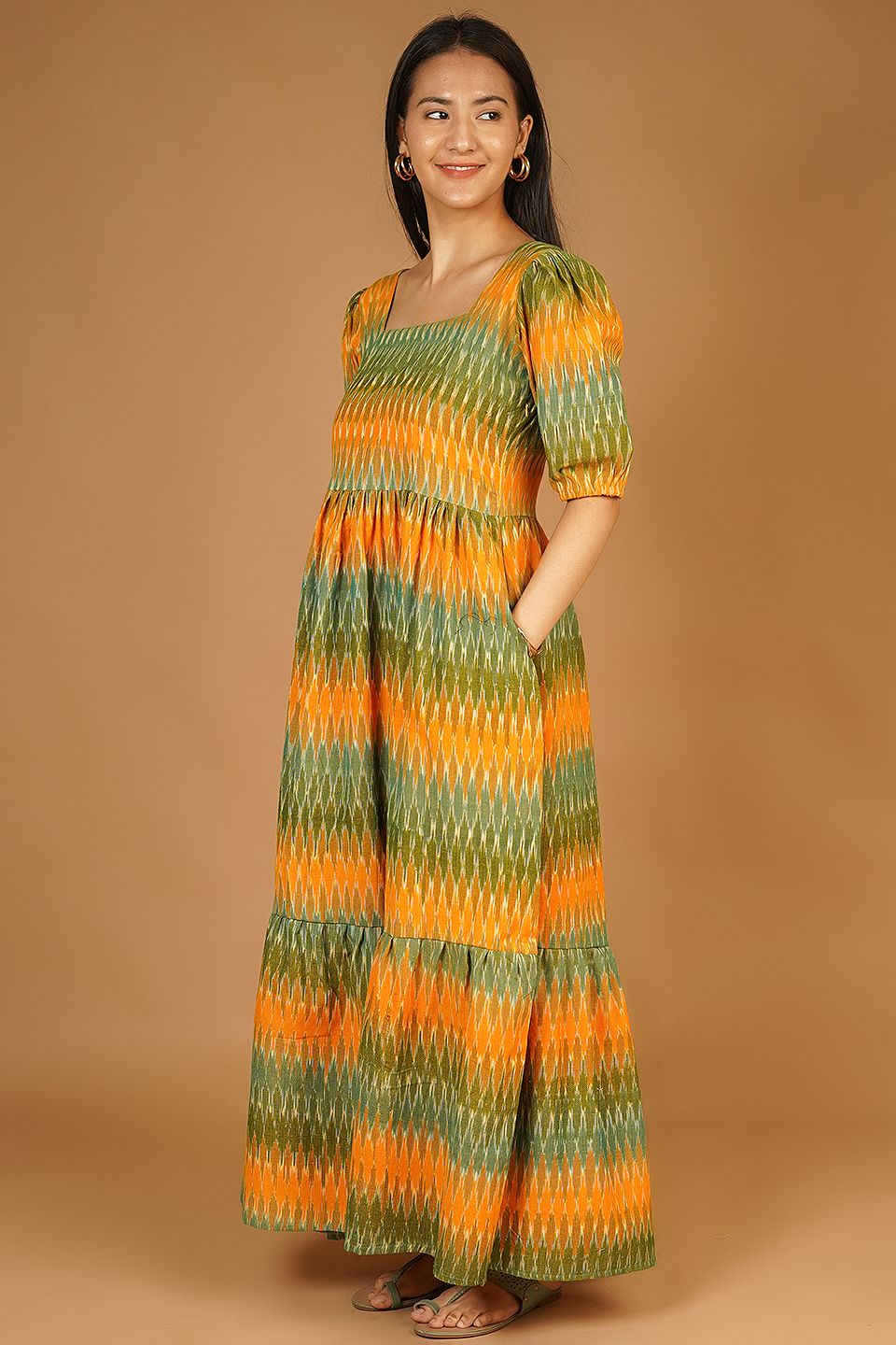 IKAT Maxi Green Dress