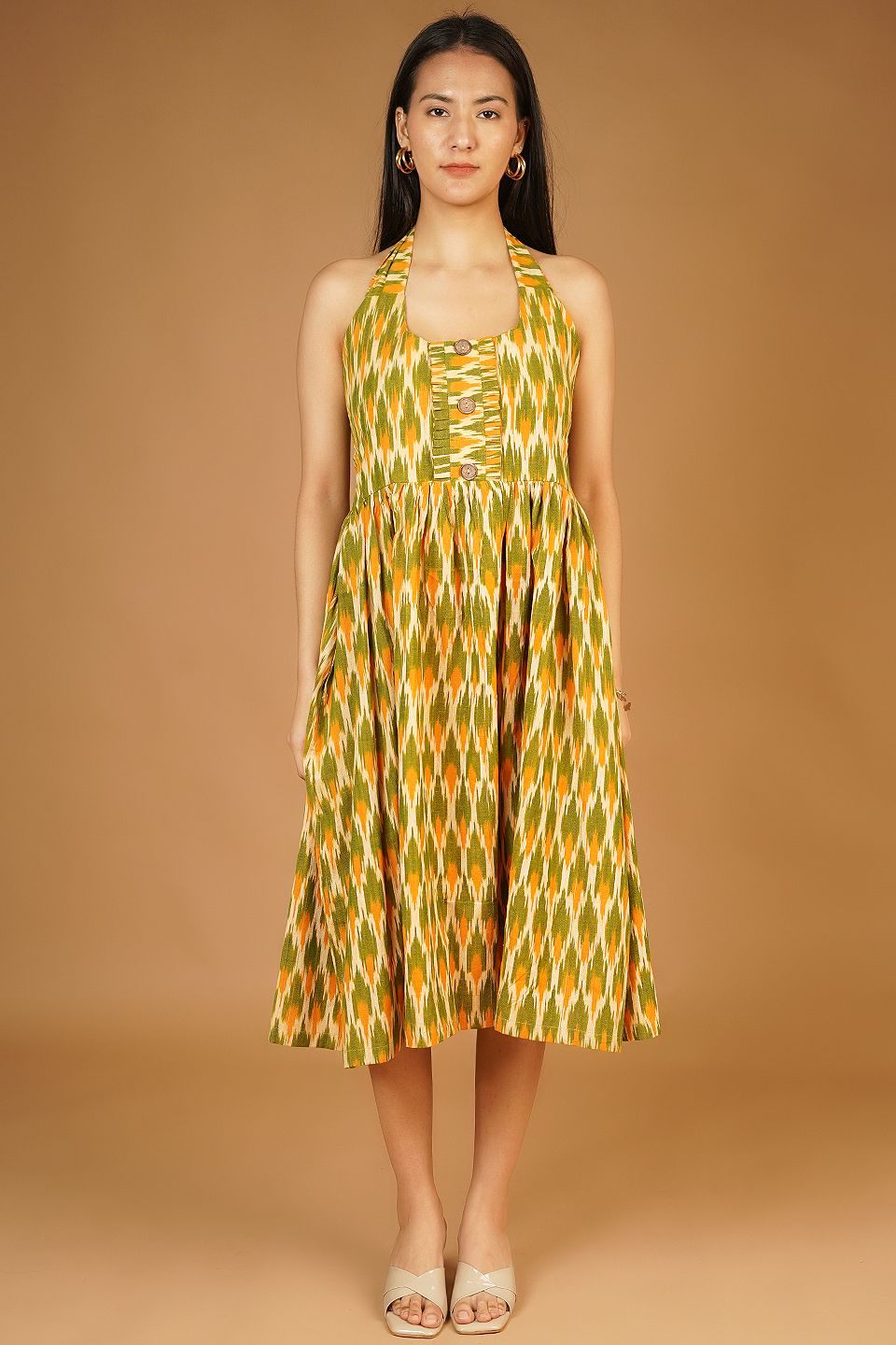 IKAT Midi Green Dress