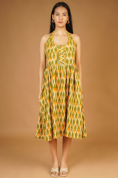 IKAT Midi Green Dress