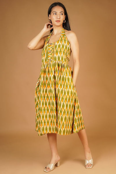 IKAT Midi Green Dress