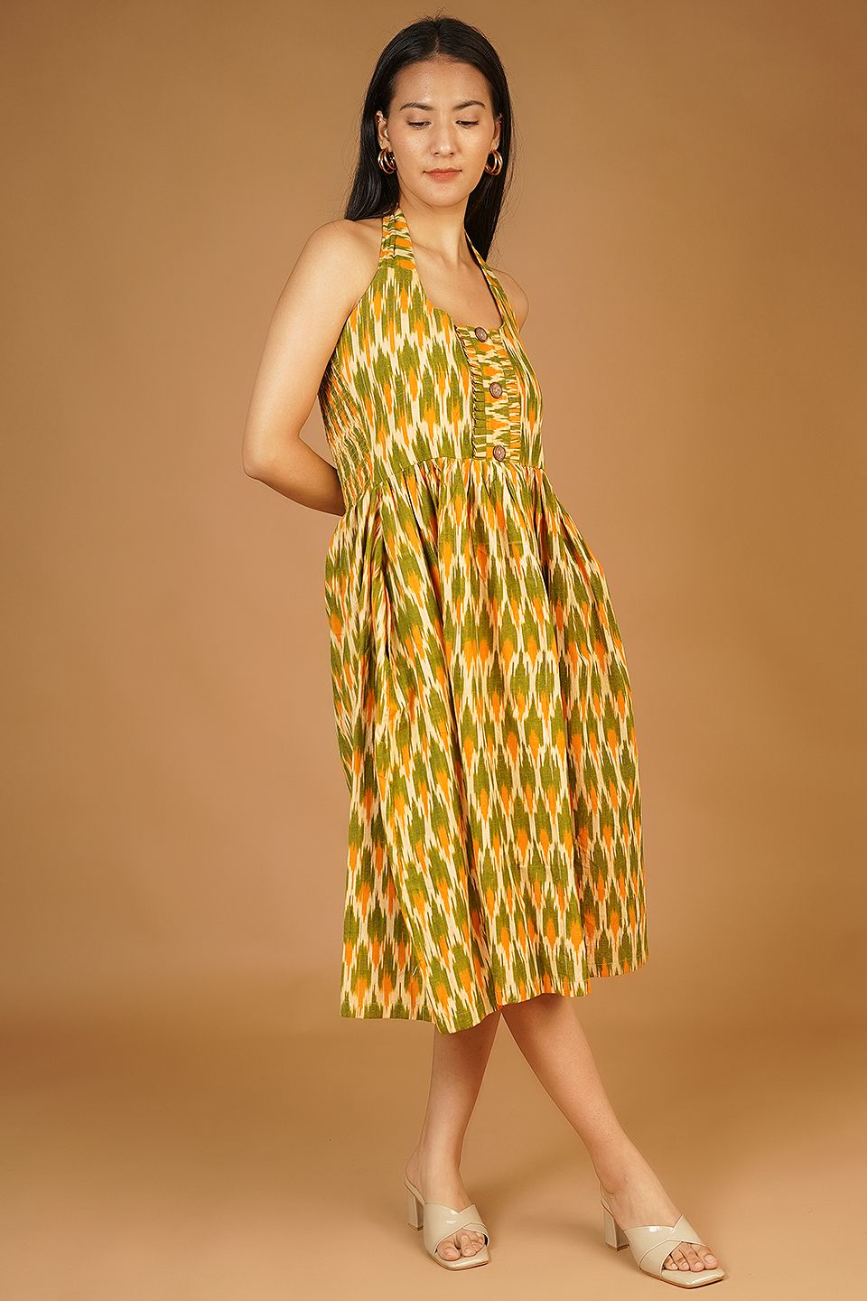 IKAT Midi Green Dress