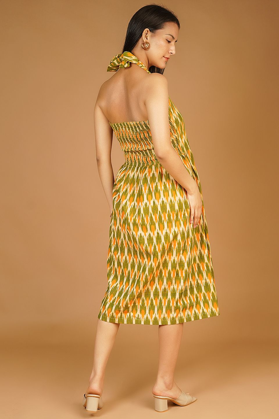 IKAT Midi Green Dress