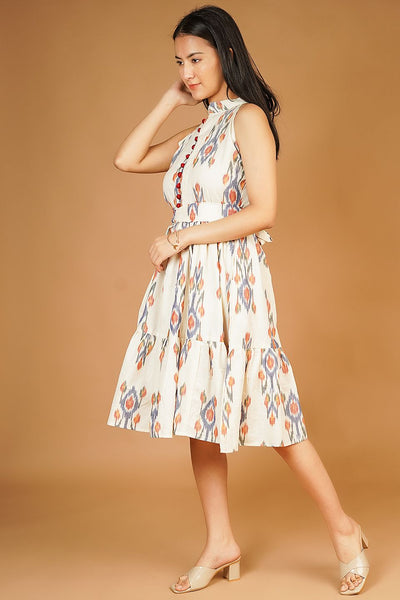 IKAT Midi White Dress