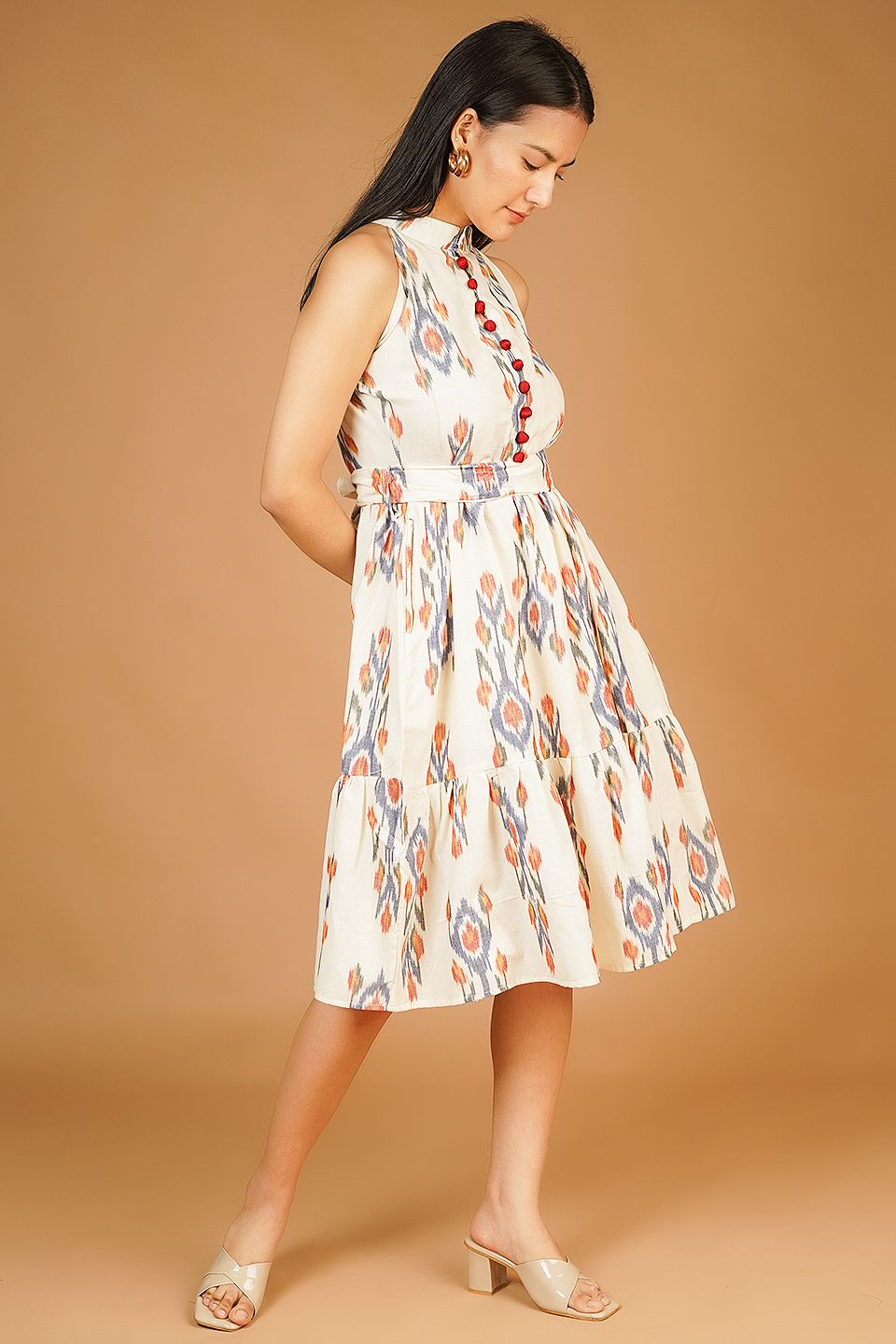 IKAT Midi White Dress