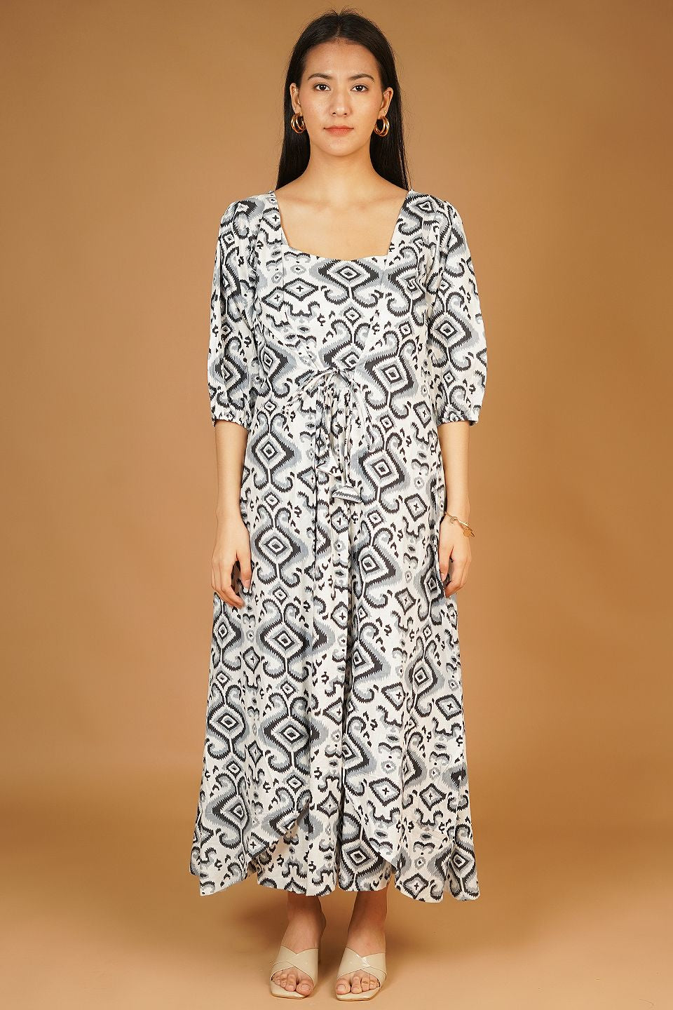 Screen Print Maxi White Dress