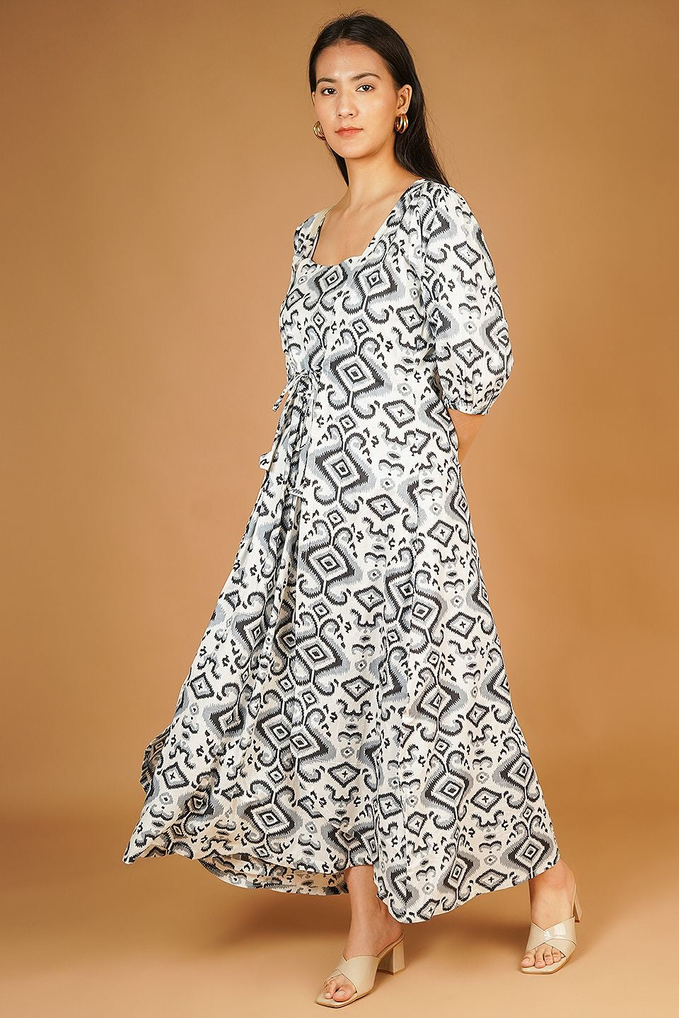 Screen Print Maxi White Dress