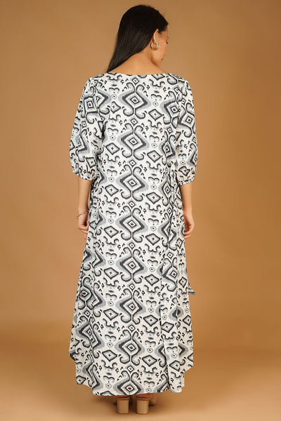 Screen Print Maxi White Dress