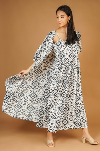 Screen Print Maxi White Dress