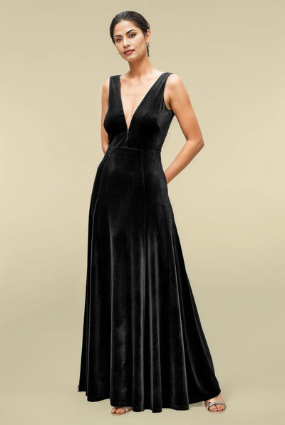 Plunge stretch velvet maxi Dress