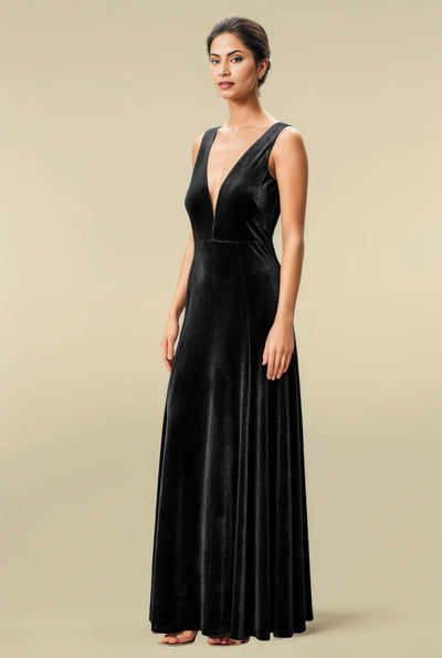 Plunge stretch velvet maxi Dress