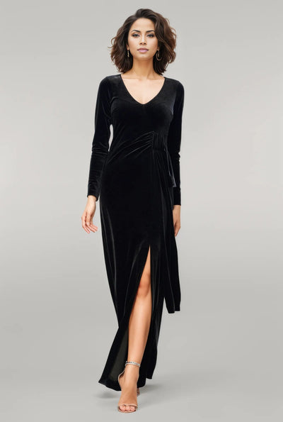 Vented velvet maxi Dress