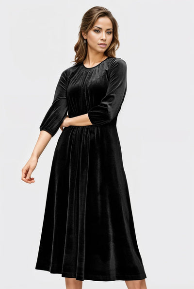 Keyhole front smocked velvet Dress