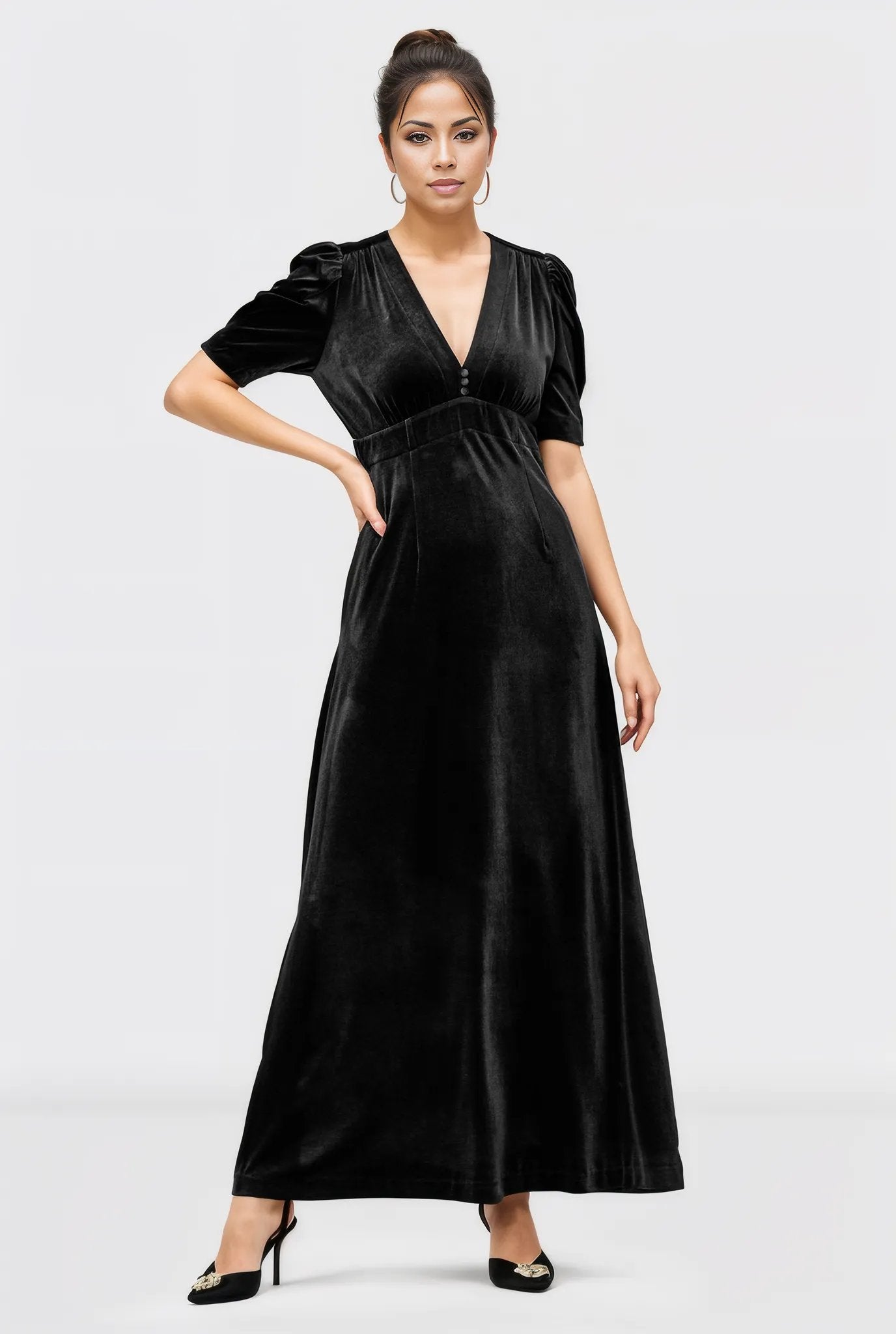 Stretch velvet empire maxi Dress