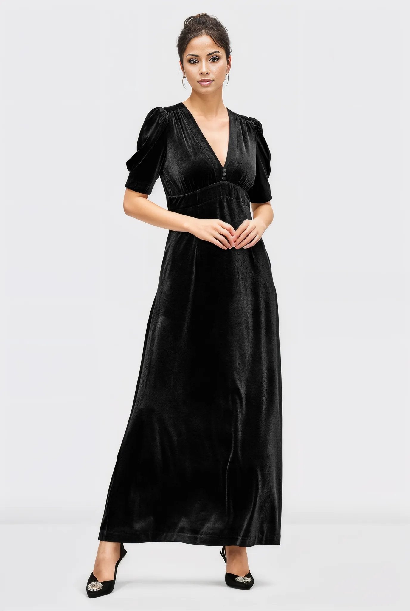 Stretch velvet empire maxi Dress