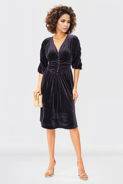 Ruched waist stretch velvet Dress