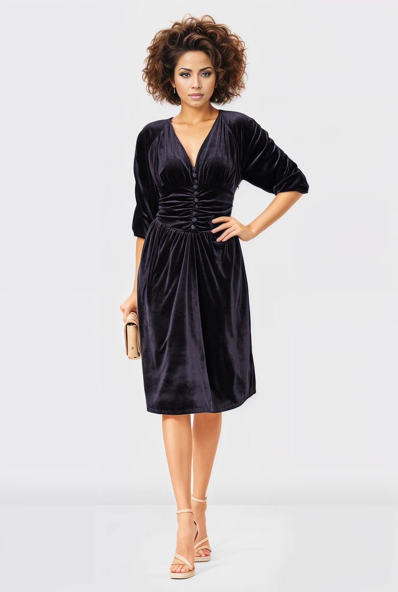 Ruched waist stretch velvet Dress