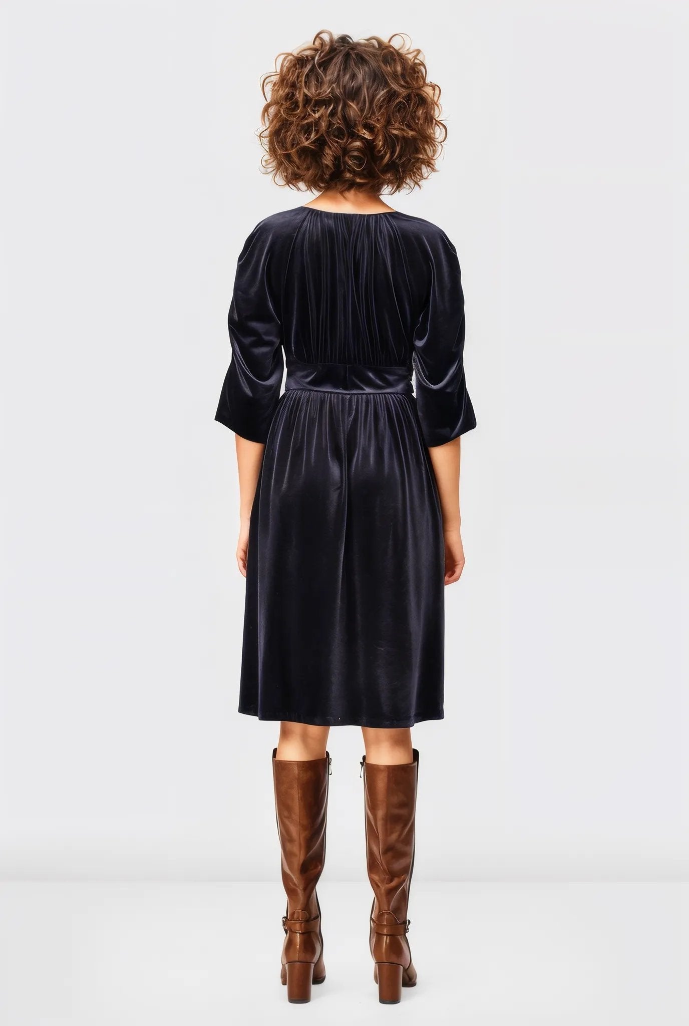 Ruched waist stretch velvet Dress