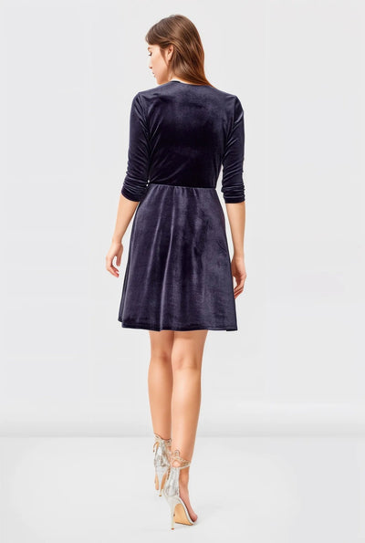 Stretch velvet faux wrap Dress