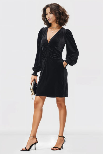 Ruched stretch velvet empire Dress