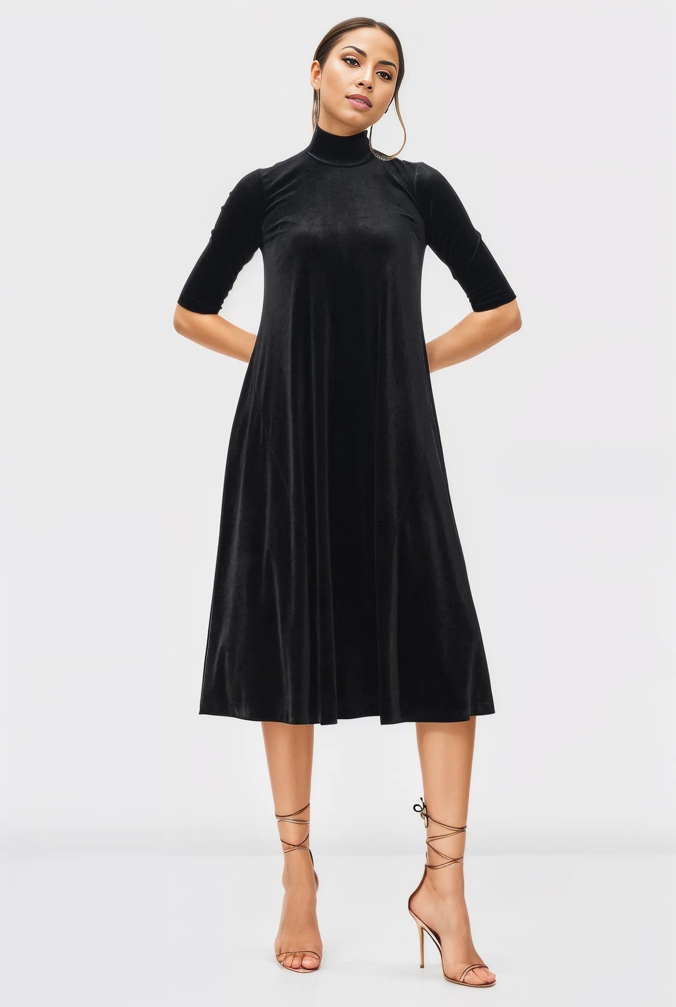 High neck stretch velvet shift Dress